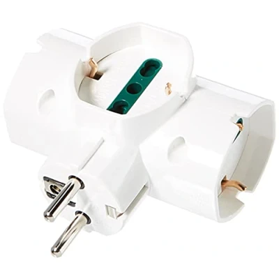 Immagine di Vimar RI.00316.B Adattatore elettrico multiplo verticale, 3 prese universali con protezione bambini SICURY, spina Schuko 2P+T 16 A combinata standard tedesco e francese
