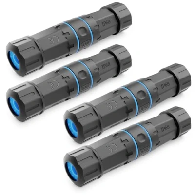 Immagine di deleyCON 4 Pezzi Cavo Patch CAT 6 Accoppiatore Esterno RJ45 LAN di Rete DSL Connettore IP68 Impermeabile Antipolvere Ethernet Prolunga Giardino 2x Presa Nero