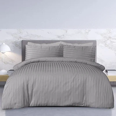 Immagine di Sleepdown Morbido set copripiumino con federe in policotone a 225 fili, raso righe, di qualità alberghiera, colore grigio (singolo)