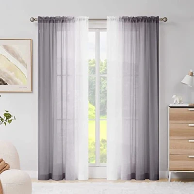 Immagine di Melodieux Tende trasparenti in chiffon grigio sfumato con tasca a bastone, 142,2 x 205,7 cm, 2 pannelli