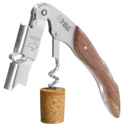Immagine di H&amp;S Apribottiglie Cavatappi per Vino in Acciaio Inox Cava Tappi Professionali con Funzione 3 1 Stappa Bottiglie Professionale Lama Tagliacapsule e Manico Legno