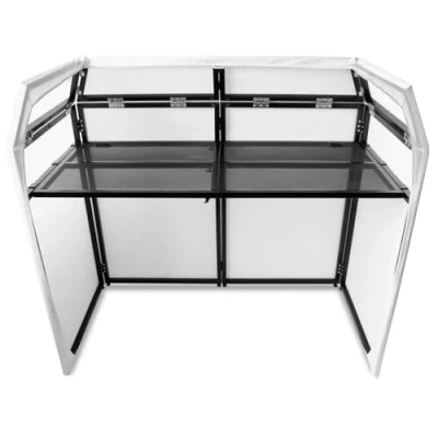 Immagine di Vonyx DB3 PRO DJ Booth System, Postazione da Pieghevole, Teli in Lycra Bianchi e Neri, Pareti Flessibili, 3 Borse Incluse, Montaggio Rapido, Struttura Metallo
