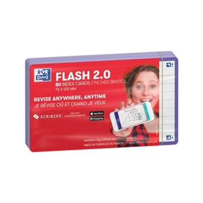 Immagine di Oxford Flash 2.0 80 schede Bristol Cards 7,5 x 12,5 cm a righe, cornice viola