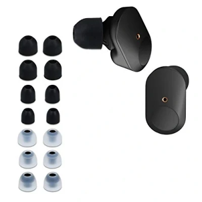 Immagine di kwmobile 14x Auricolari di ricambio compatibile con Sony WF 1000XM3 / 1000XM4 1000XM5 Gommini sostitutivi in Silicone 4 Misure nero/trasparente