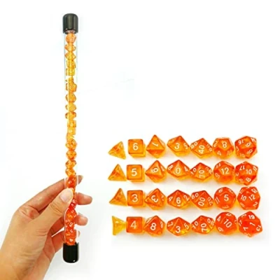 Immagine di Bescon 28pcs Translucent Orange Mini Polyhedral Dice Set in Tube, Dungeons and Dragons RPG 4X7pcs,Mini Gem