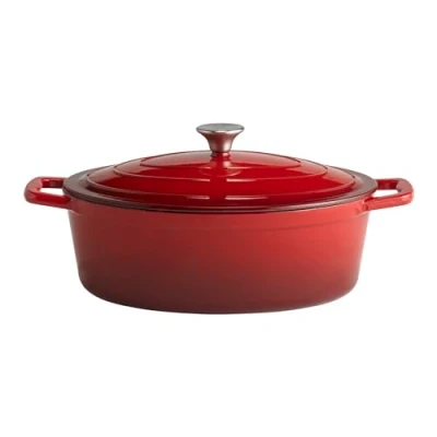 Immagine di APS 88308 Rostiera con coperchio &quot;5 STARS&quot;, in ghisa, adatta a induzione, utilizzabile forno, supporto per coperchio, 33 x 25 cm, 5 litri, colore: Rosso