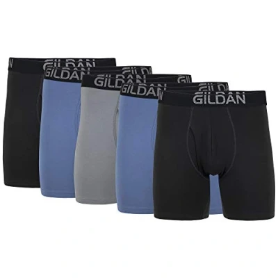 Immagine di Gildan Boxer in Cotone Elasticizzato, Confezione Multipla Corti, Fuliggine Nera, Blu Ardesia, Flanella Grigia, XXL (Pacco da 5) Uomo