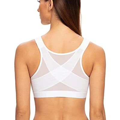 Immagine di MELENECA Donna Reggiseno Posturale con Chiusura Frontale Post Chirurgia Supporto per la Schiena Senza Ferretto Non Imbottito Bianco 6E
