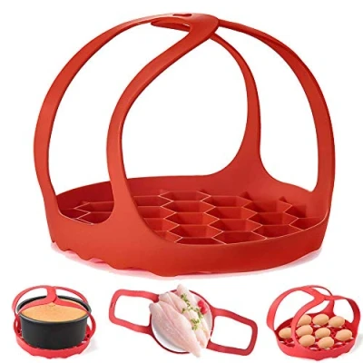 Immagine di Imbracatura per pentola a pressione, in silicone istantanea da 6 qt/8 qt, Ninja Foodi e fornello multifunzione anti scottatura Bakeware Lifter Steamer Rack senza BPA (rosso)