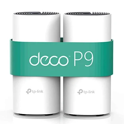 Immagine di TP Link Deco P9 Hybrid Wifi Mesh con Powerline Ac1300 + Av1000 Adatto per Edifici Storici Muri Spessi Pacchetto da 2 Unità Fino a 370 ㎡ Compatibile Alexa