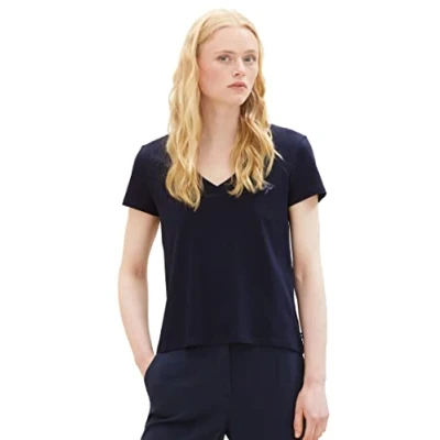 Immagine di TOM Tailor Denim MIT Vausschnitt Tshirt basic, Donna, Taglia: Large, Sky captain blue