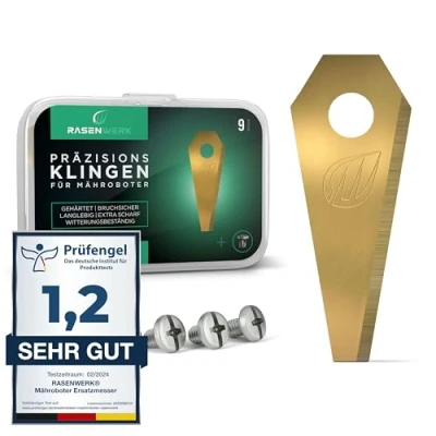 Immagine di RASENWERK® Lama di ricambio universale per robot tosaerba Bosch Indego Lame in lega carburo titanio Set coltelli 9 pezzi.