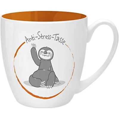 Immagine di GRUSS &amp; CO 45514 Tazza anti stress con immagine del bradipo, 45 cl, idea regalo, in porcellana New Bone Cina, 9,5 cm, colore: arancione