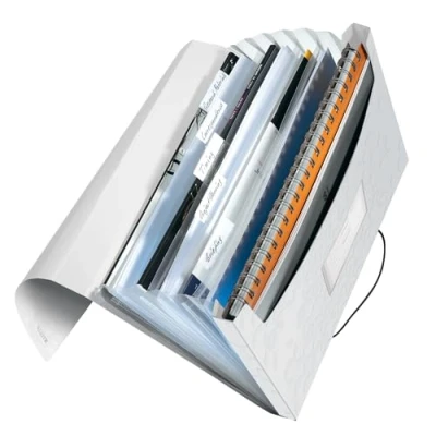 Immagine di Leitz Archivio a soffietto, Formato A4, Con 6 scomparti, Chiusura elastico, Bianco, Gamma WOW, 45890001