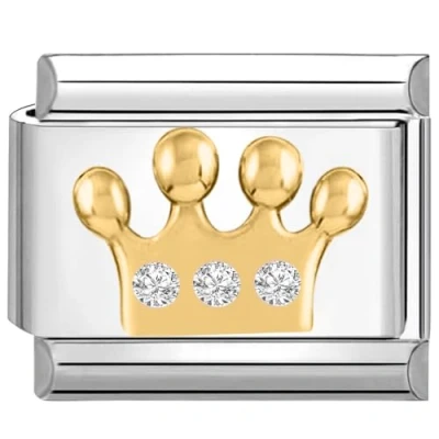 Immagine di Quiges Modulo Charm Link in stile italiano da 9 mm Corona zirconia acciaio inox per bracciali Italian Links