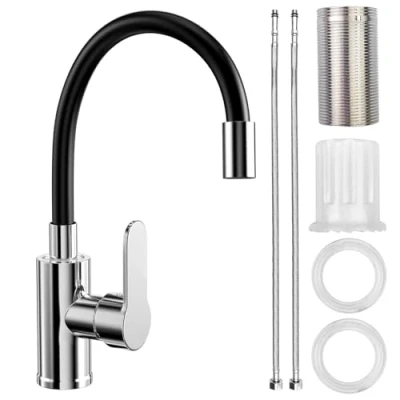 Immagine di Ghazpmuk Rubinetto Lavello Cucina con Beccuccio Flessibile, da Nero, Miscelatore Girevole 360, per Girevole, Monocomando Acqua Fredda e Calda