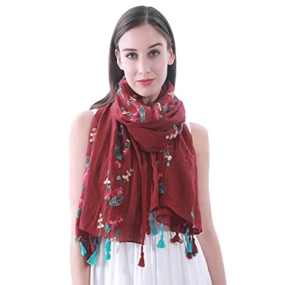 Immagine di Lina &amp; Lily Sciarpa Donna con Ricamo Fiore in Diversi Colori (Rosso Scuro)