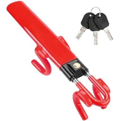 Immagine di Tevlaphee Blocca Sterzo Automobile, Bloccasterzo Auto, Alta Visibilità, Resistente, Vestibilità universale, Lunghezza Regolabile, 3 Chiavi(Rosso)