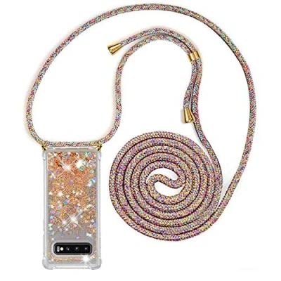 Immagine di YuhooTech Custodia con Cordino per Samsung Galaxy S10 Plus, Liquid Quicksand Cover Collana Practical Stylish, Trasparente Silicone Glitter Liquido Antiscivolo Case Cellulare Girocollo