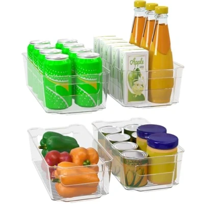 Immagine di KICHLY Cestini organizzatori per dispensa Trasparente Set di 4 Contenitori cucina, dispensa, armadietti, ripiani, Bagno Senza BPA (Chiaro)