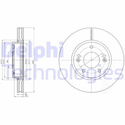 Immagine di DELPHI BG4281C Disco freno 280 26 5 ventilato rivestito non trattato senza cuscinetto ruota, anello sensore ABS KIA: Venga