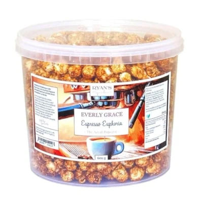Immagine di Everly Grace popcorn Espresso Euphoria, 600 g Secchio di al caramello dolce e vero espresso, fatto a mano in Germania