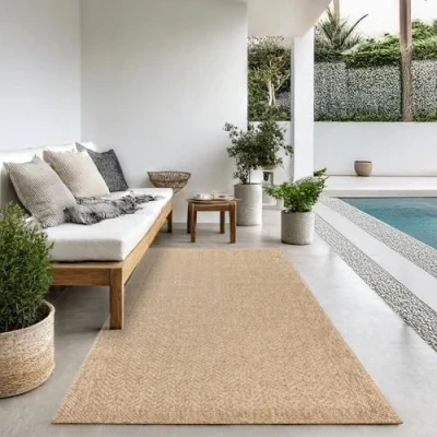 Immagine di the carpet Kansas robusto tappeto per esterni ed interni in juta naturale, resistente alle intemperie, adatto a terrazze e giardini, 80 x 250 cm