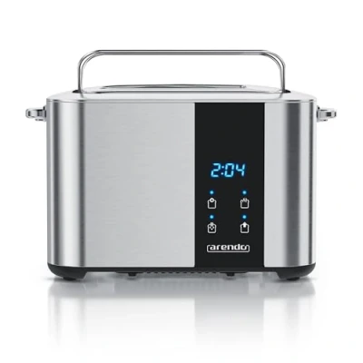 Immagine di Arendo Tostapane in acciaio inox con 2 fette touch screen doppia parete Inserto per panino integrato 7 gradi di doratura centraggio del pane visualizzazione tempo residuo funzione