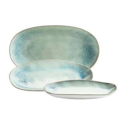 Immagine di MÄSER Set di piatti da portata in gres Frozen verde, 39 x 21 25 cm