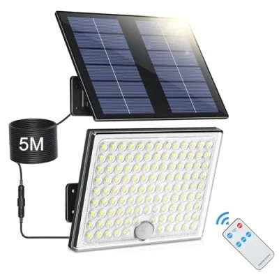 Immagine di Faretto Led da Esterno Solare con Sensore di Movimento, Luce Telecomando, 2000mAh 3 Modes IP65 Impermeabile Lampada Pannello per Giardino, 1 Pezzo