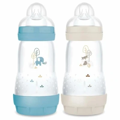 Immagine di MAM 2 Biberon Easy Start Anti Colica 2+ mesi flusso medio (2 x 260 ml) Oceano + Sabbia per ridurre le coliche e il disagio del bambino l&#039;allattamento