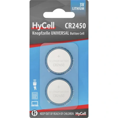 Immagine di HyCell Pile a bottone al litio CR2450 3V, 2 pezzi, lunga durata, per calcolatrice, bilancia, orologio, chiave dell&#039;auto, apri garage, telecomando, luce