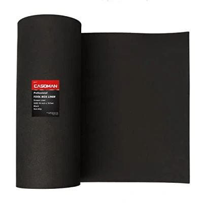 Immagine di CASOMAN Rivestimento professionale per cassetta degli attrezzi, linea cassetto 40,6 cm (larghezza) x 4,9 m (lunghezza), rotolo di tappetino antiscivolo, nero