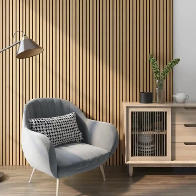 Immagine di NEU.HOLZ Set di 12 Pannelli Fonoassorbenti Decorativi Isolamento Acustico per Parete e Soffitto in Feltro Pet con Listelli MDF Rovere Scuro