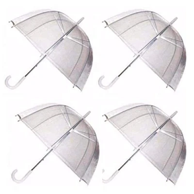 Immagine di Ardisle GadgetKing Set di 4 ombrelli da pioggia a cupola, in PVC trasparente, con manico bianco e picchetto, donna, unisex, ideale per feste, damigelle d&#039;onore, damigella d&#039;onore