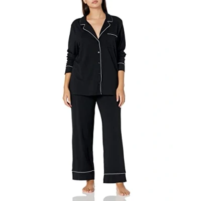 Immagine di Amazon Essentials Camicia a Maniche Lunghe in Modal di Cotone e Pigiama Tutta Lunghezza Donna, Nero, 4XL Plus