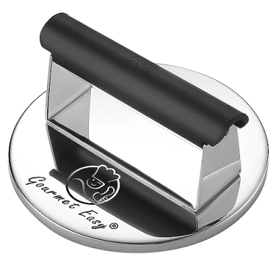 Immagine di Gourmet Easy Pressa per Hamburger in Acciaio Inox Antiaderente Robusta con Manico Resistente al Calore Burger