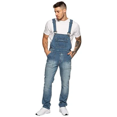 Immagine di Enzo Men&#039;s EZD390 VEN Denim Dungarees Overalls, Light Stonewash, 42