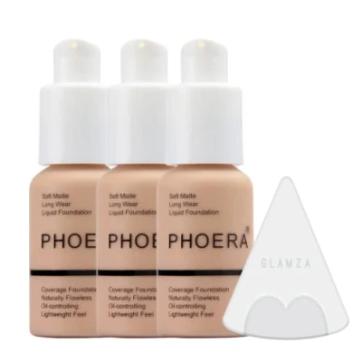 Immagine di Glamza Phoera Foundation,Set di trucco a copertura completa, 24 ore su 24, controllo dell&#039;olio lunga durata, perfetto correttore crema,2 spugne per fondotinta e silicone da 30 ml (103 pesca caldo)