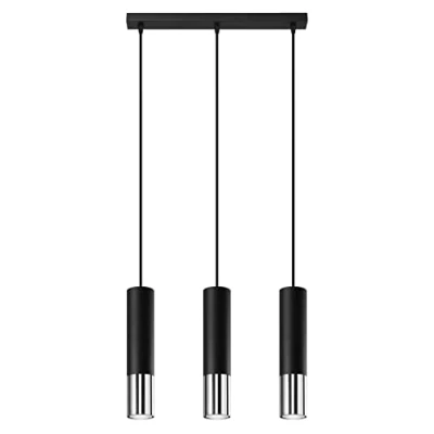 Immagine di SOLLUX lighting Lampada a Sospensione Soffitto in Acciaio 3 Paralumi LED Nero Cromo Loopez