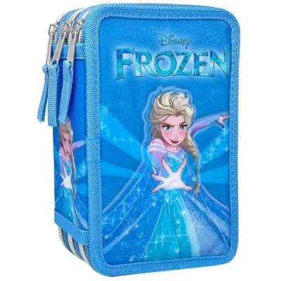 Immagine di Clondo Astuccio 3D 3 Scomparti Bambina, Per Frozen Fan, Triplo Riempito, 44 Accessori Scuola Elementare, Zip, 20cm, Riga, Pastelli, Pennarelli