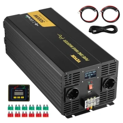 Immagine di VEVOR Invertitore a Onda Sinusoidale Pura, 5000 W di Potenza, DC 12 V AC 230 per Auto con Schermo LCD Porta USB, Telecomando, Camper Sistema Solare Viaggio Campeggio