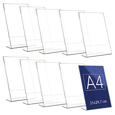 Immagine di Danieli Espositore Porta Menu da Tavolo 10 Pezzi 21x30 cm Portalistino A4 Acrilico Trasparente Con Base a L Menu, QR Code e avvisi