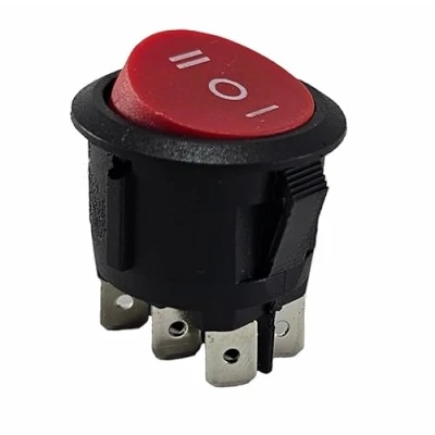 Immagine di Interruttore a bilanciere rotondo, 6 pin 250 V A, ON OFF ON, rosso non illuminato