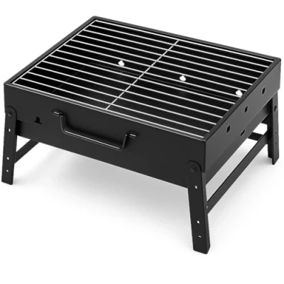 Immagine di Barbecue portatile a carbonella in formato valigetta, griglia compatta con manico e contenitore di raccolta cenere rimovibile, ideale per giardino, balcone, campeggio, picnic viaggio, perfetto
