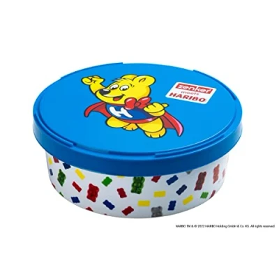 Immagine di Zenker Meets Haribo Barattolo per snack e caramelle salvafreschezza in plastica con grazioso orso dorato rotondo da cucina blu/colorato