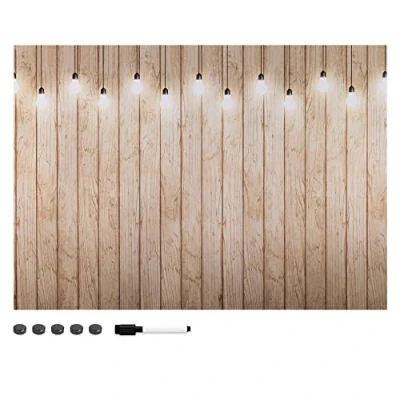 Immagine di Navaris Memo Board Lavagna Magnetica 70x50cm Lavagnetta Scrivibile Cancellabile con 1x Pennarello e 5X Calamite Bacheca Design Lampadine Legno