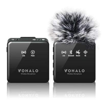 Immagine di VOHALO Microfono Lavalier Wireless con Monitoraggio in Tempo Reale Ducking Audio Accompagnamento Riverbero Mute Cancellazione del Rumore Bluetooth per iPhone iPad Android Phone PC