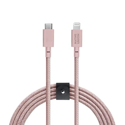 Immagine di Native Union Cavo Belt da USB C a Lightning Rinforzato Ultra Resistente 3 Metri, Compatible con iPhone 14, Phone 14 Plus, Pro, Pro Max, 13 e precedenti (Rose)