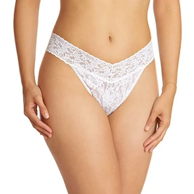 Immagine di Hanky Panky Original Rise Thong Mutande Donna in Pizzo Elasticizzate, Set 3 Pz, Tanga con Vita ad Altezza Regolare Slip Cotone e Nylon, Lingerie per Completo Intimo Donna, Taglia Unica